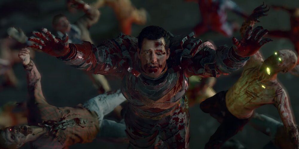 Frank falling into a horde of zombies in Dead Rising 4
