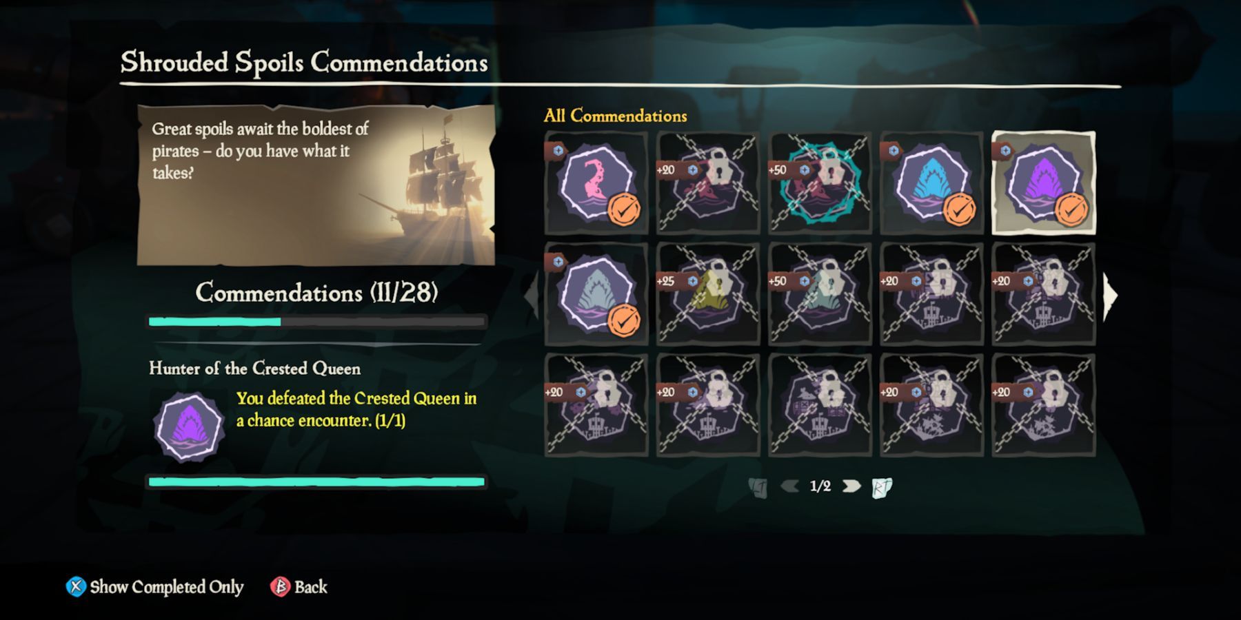 sea of thieves shrouded spoils commendations megalodon