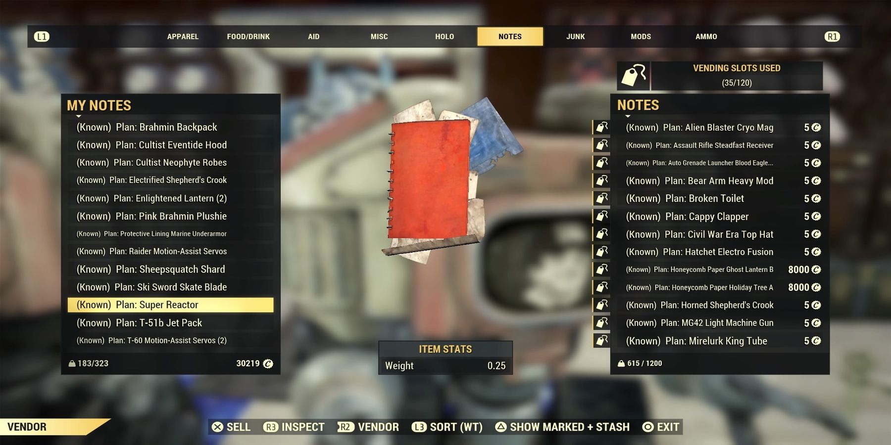 Selling Plans in Fallout 76