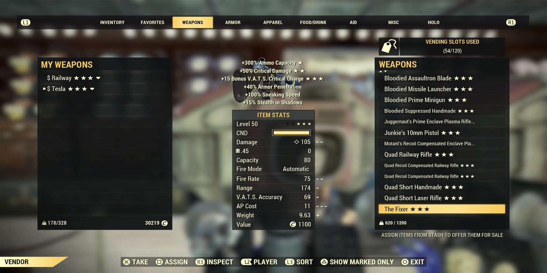 Selling Weapons in Fallout 76