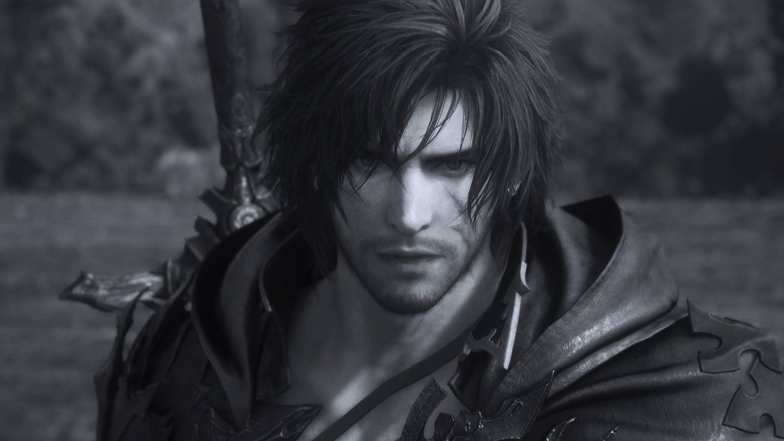 Semi closeup of Clive in black and white from Final Fantasy 16 The Rising Tide