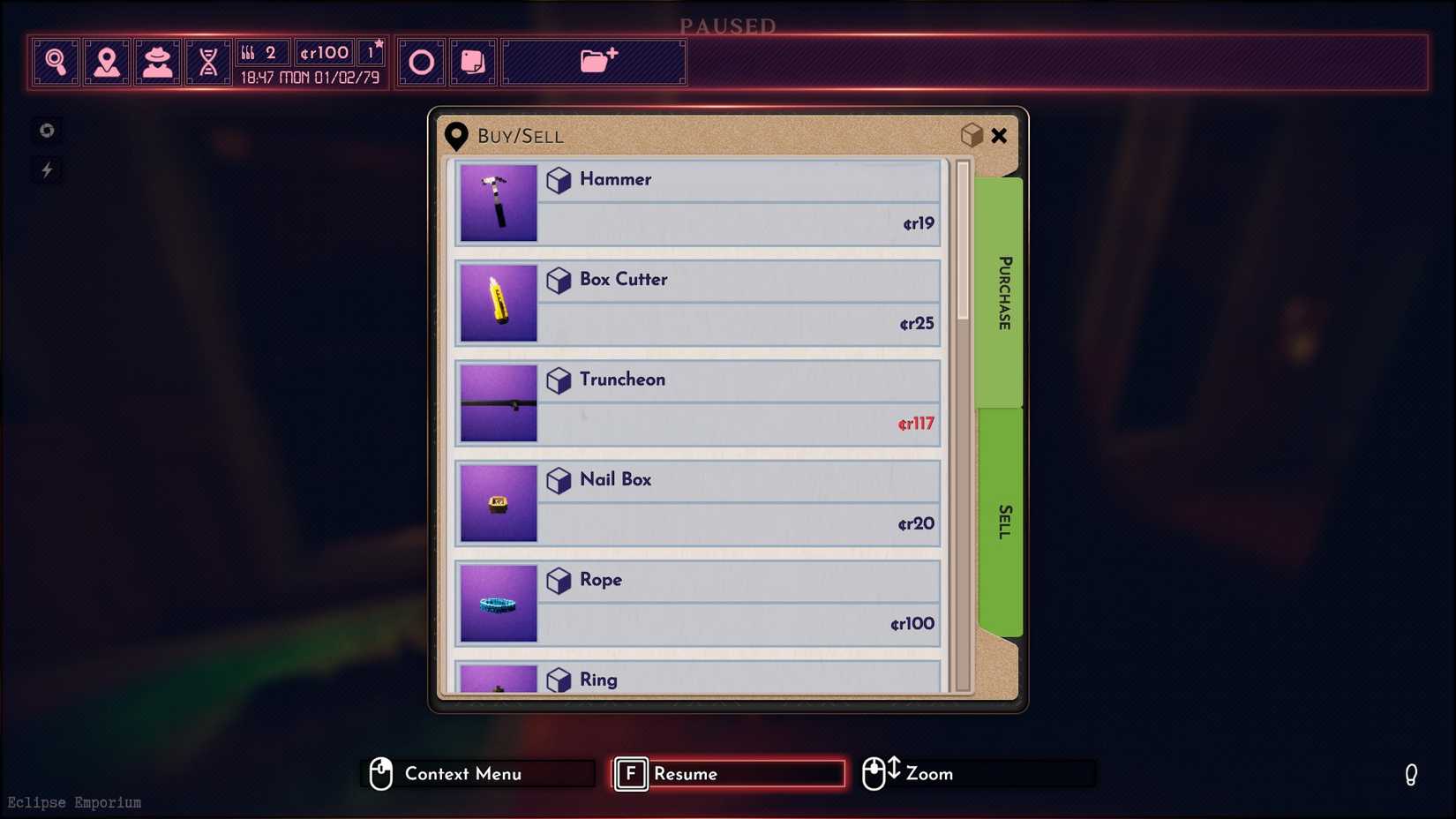 Shadows of Doubt_Pawn Shop _menu