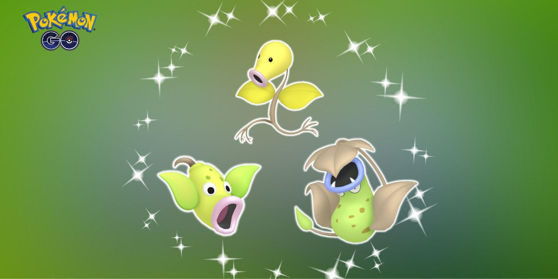Shiny Bellsprout, Shiny Weepinbell, and Shiny Victreebel in Pokemon GO