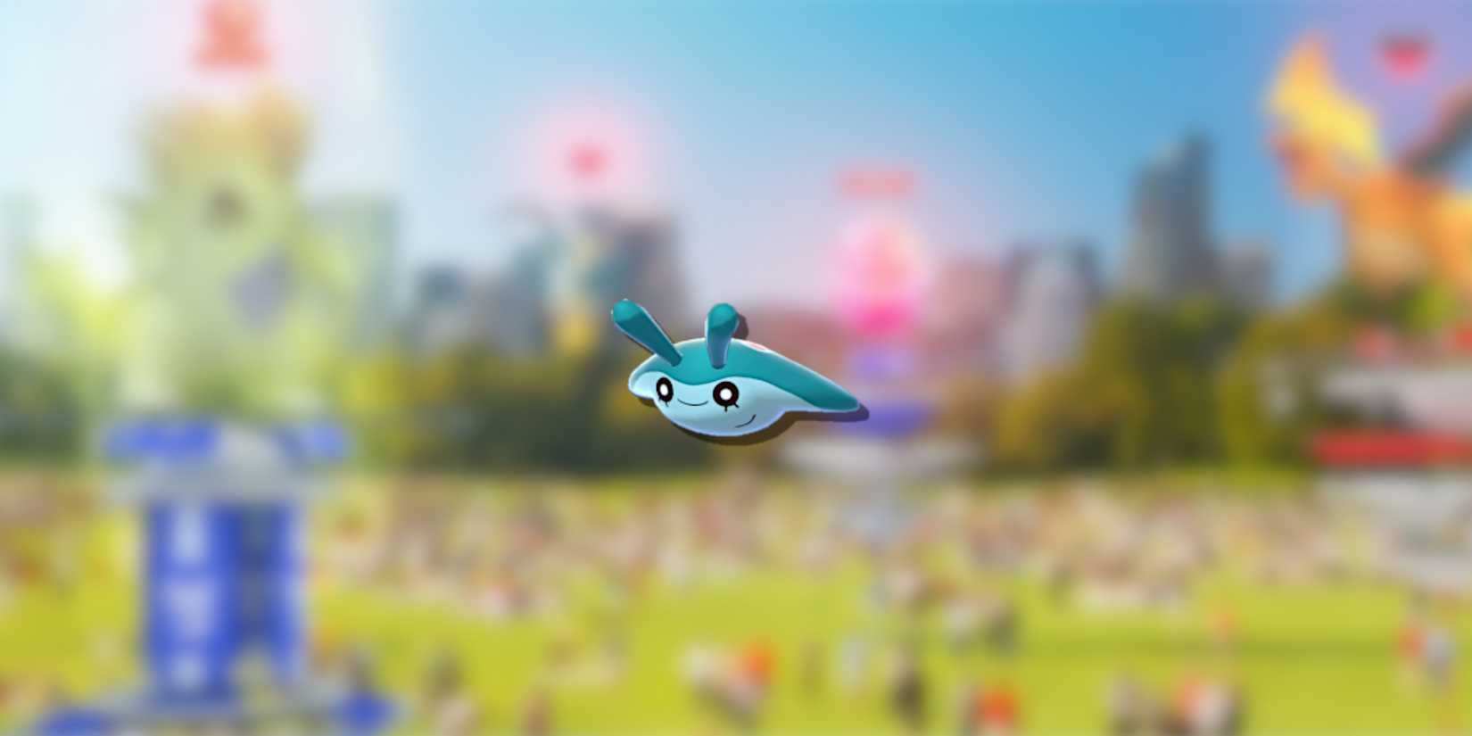 Image of the Shiny version of Mantyke in the foreground from Pokemon GO