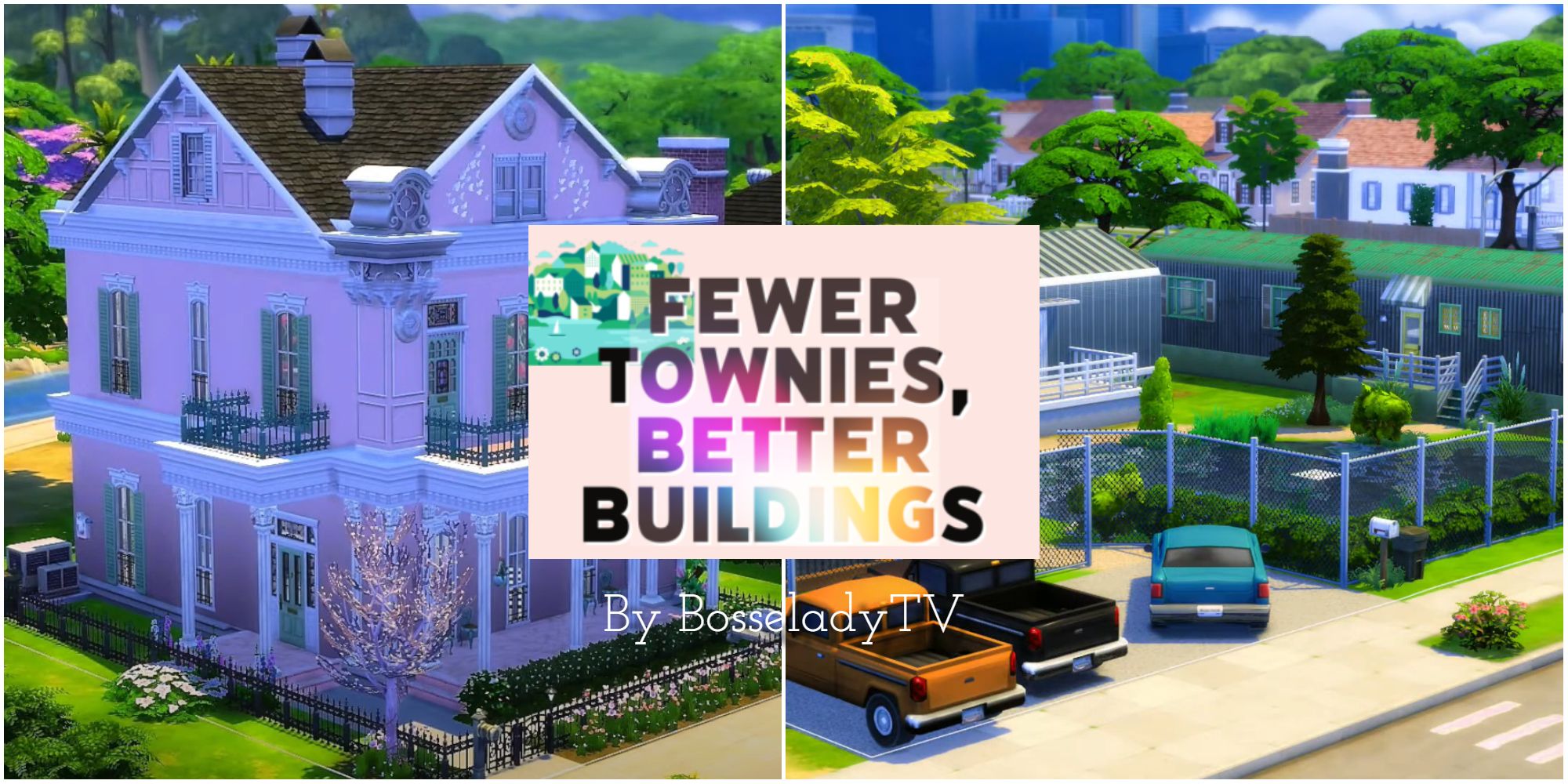 Custom builds from the save file called Fewer Townies, Better Buildings that players can download for The Sims 4