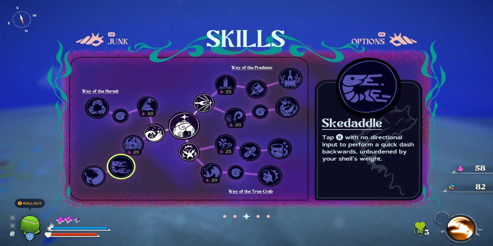 Skedaddle skill in Another Crab's Treasure