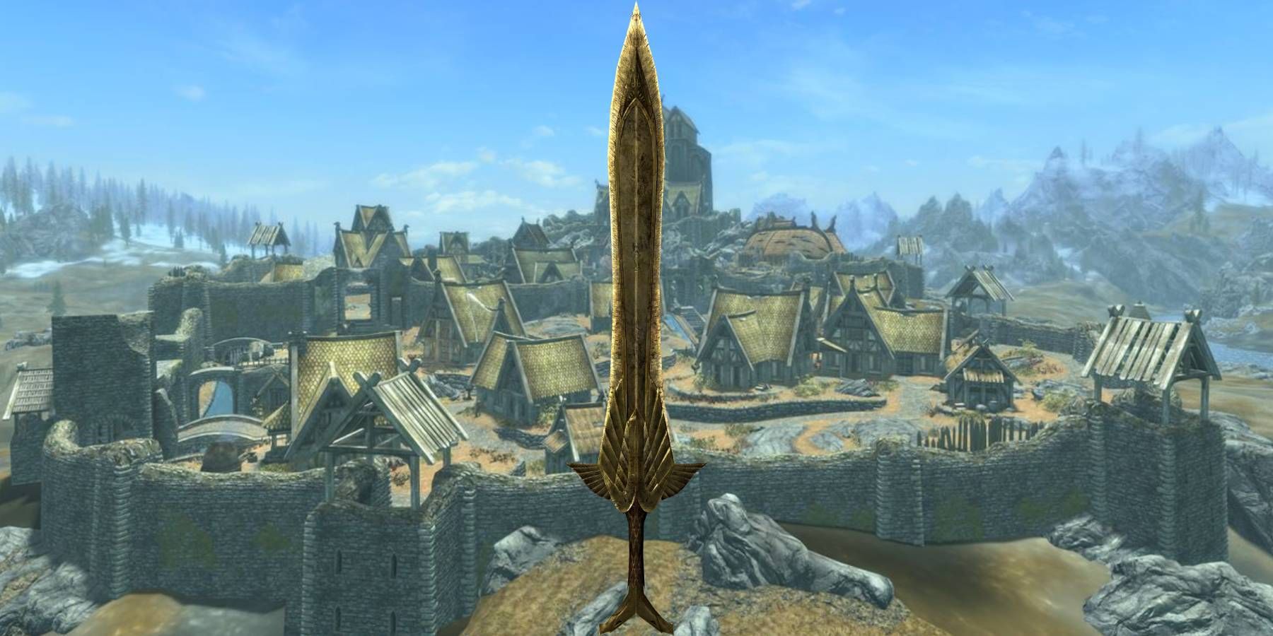 An Elven Sword over Whiterun from Skyrim