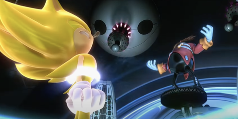 Super sonic upon being captured by Eggman in  sonic unleashed