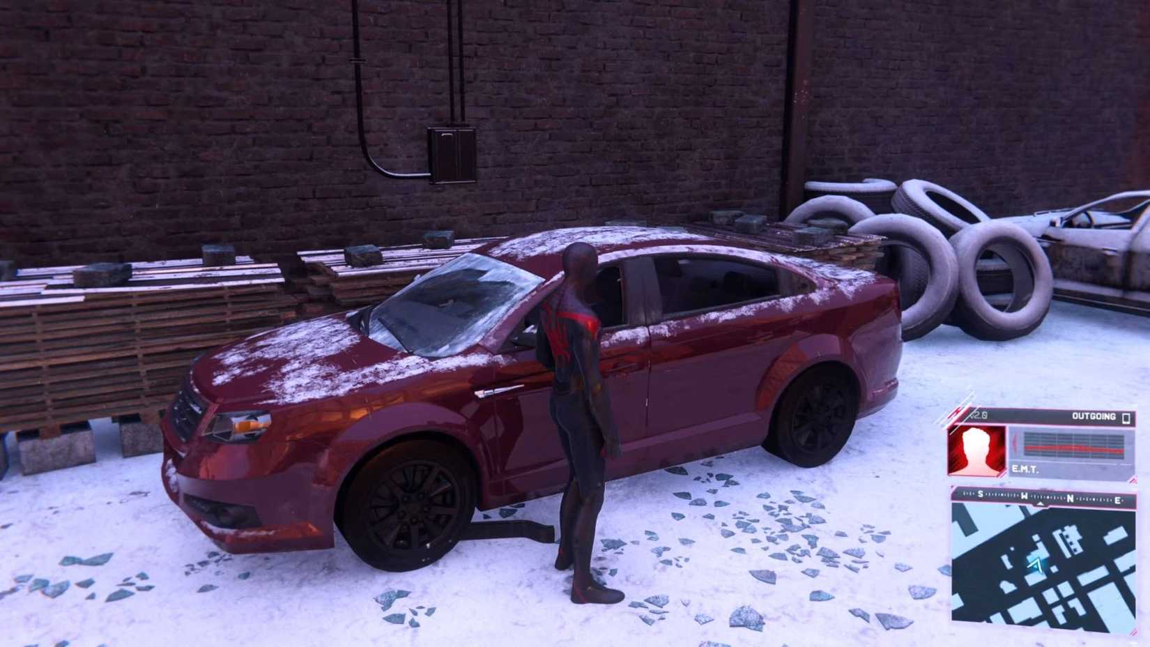 Miles standing in front of a car in Spider-Man: Miles Morales