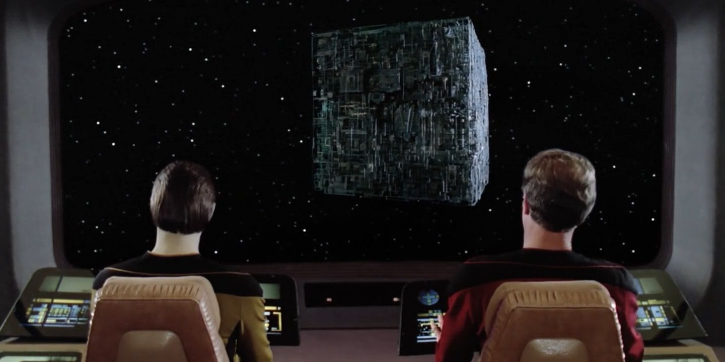 The first glimpse of a Borg Cube in Star Trek's "Q Who".