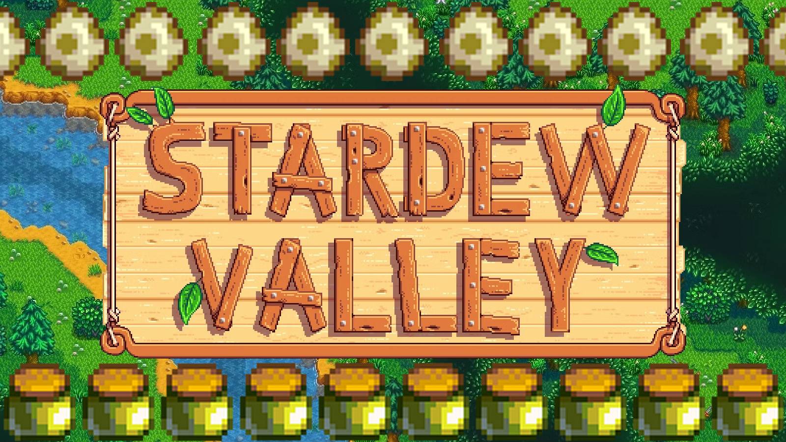 Stardew Valley logo on table sandwiched by Dinosaur Eggs and Dinosaur Mayonnaise