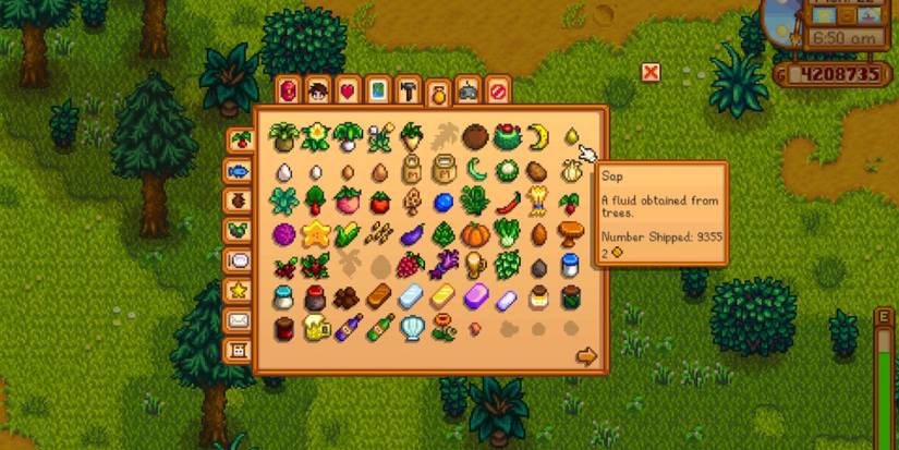 A screenshot of the Stardew Valley items menu with the cursor on Sap