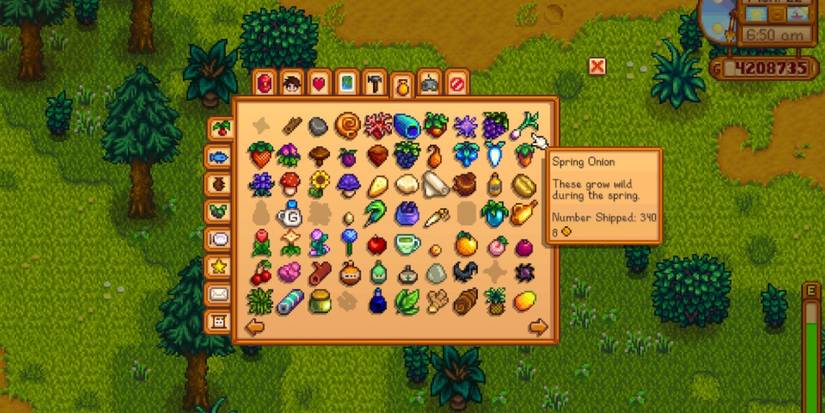 A screenshot of the Stardew Valley items menu with the cursor on Spring Onion