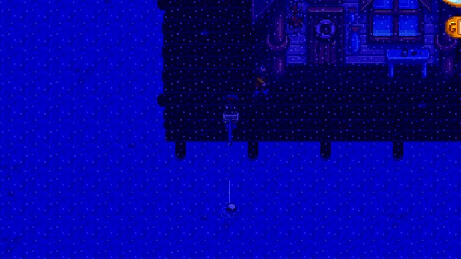 a player fishing at the beach in stardew valley