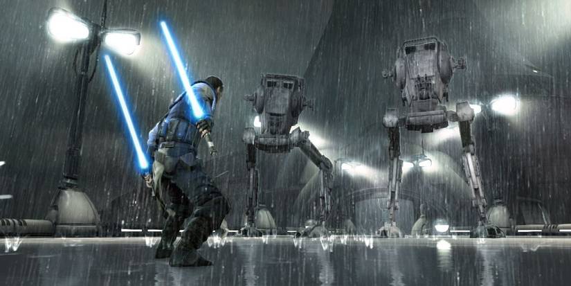 Starkiller and AT-STs in Star Wars The Force Unleashed 2