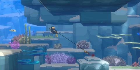 Starry Puffer swimming up towards Dave as he catches another fish