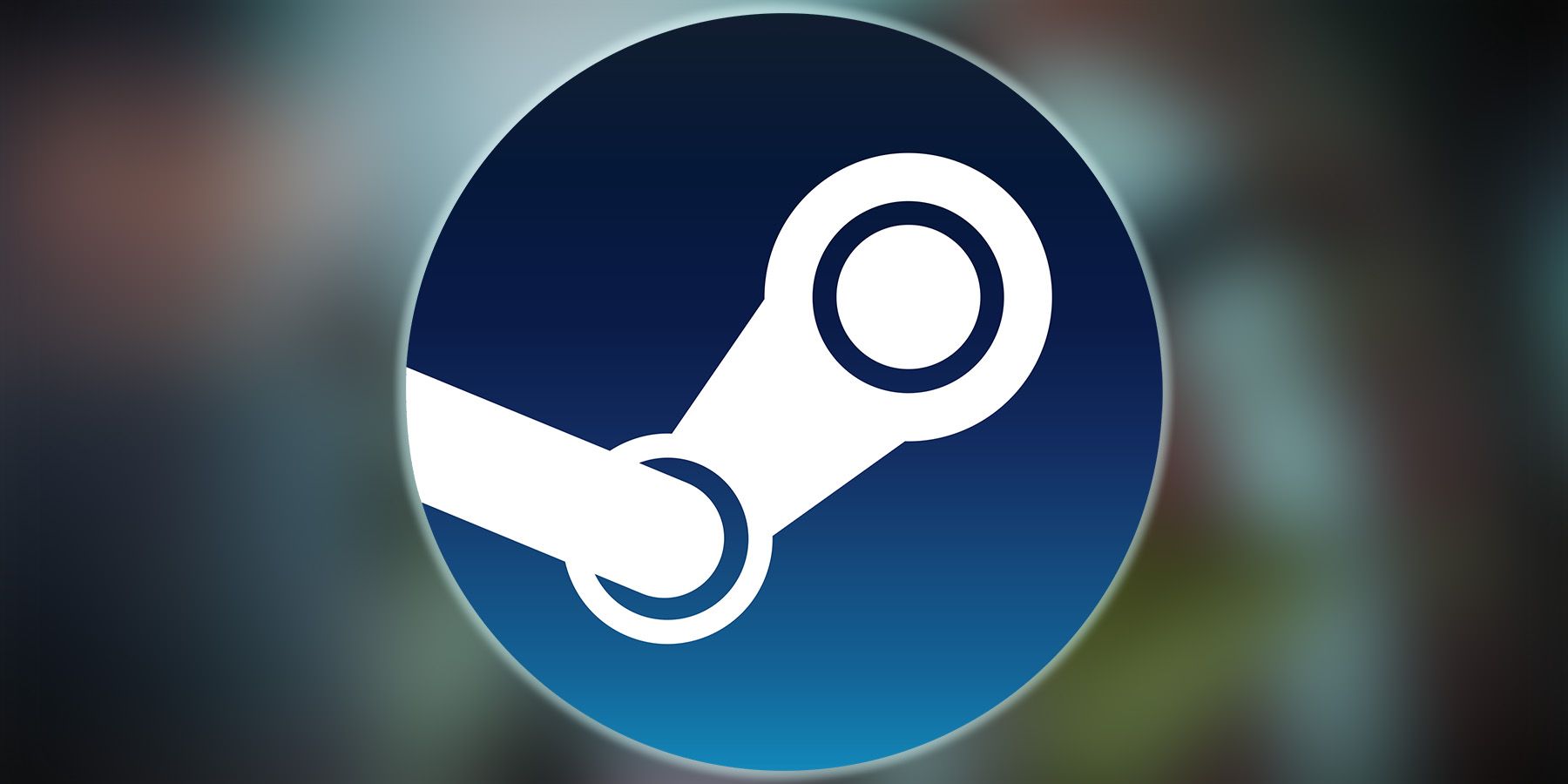 Steam logo with light blue outer glow on blurred Fallout 76 screenshot