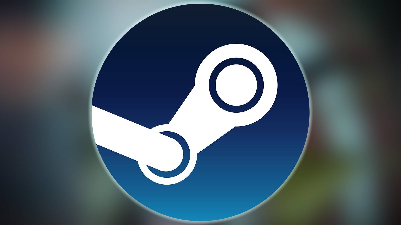 Steam logo with light blue outer glow on blurred Fallout 76 screenshot