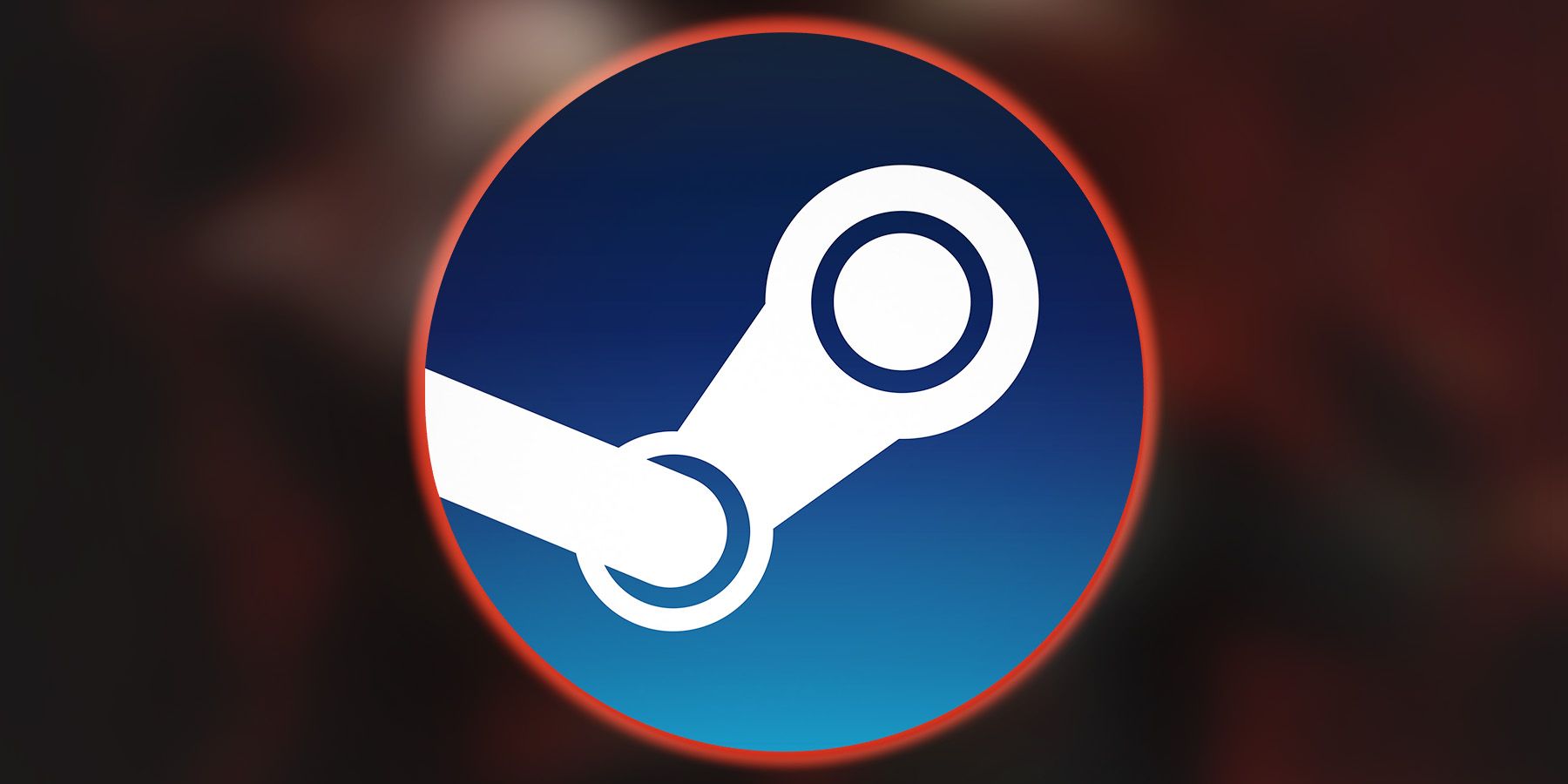 Steam logo with red outer glow on blurred Darkest Dungeon cover artwork