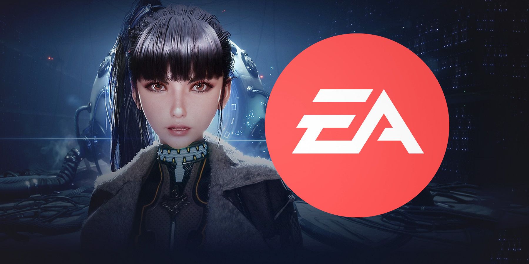 Stellar Blade Eve close-up next to EA logo