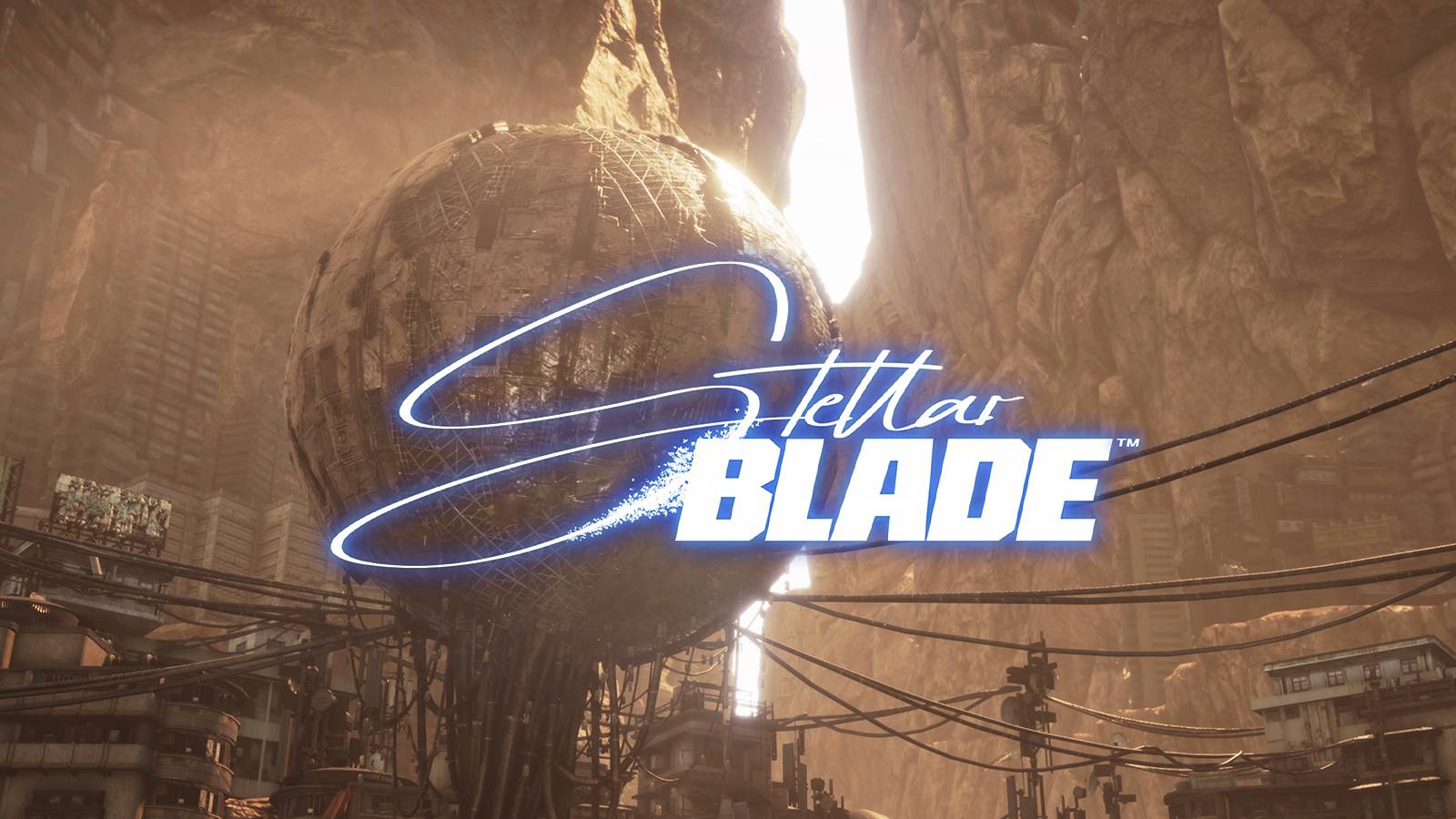 Stellar Blade logo on top of the city of Xion