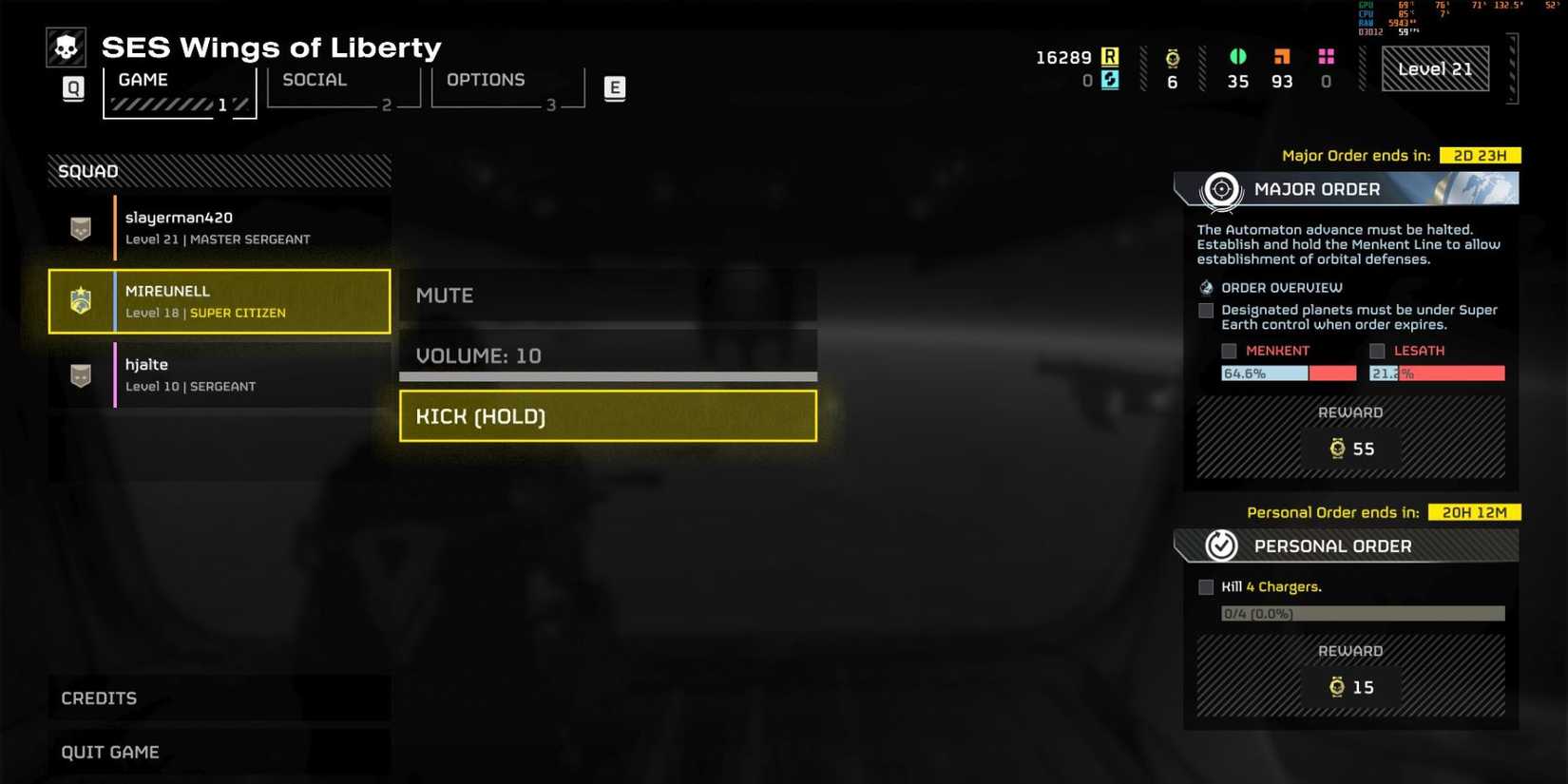  Kick Player in Helldivers 2 Menu