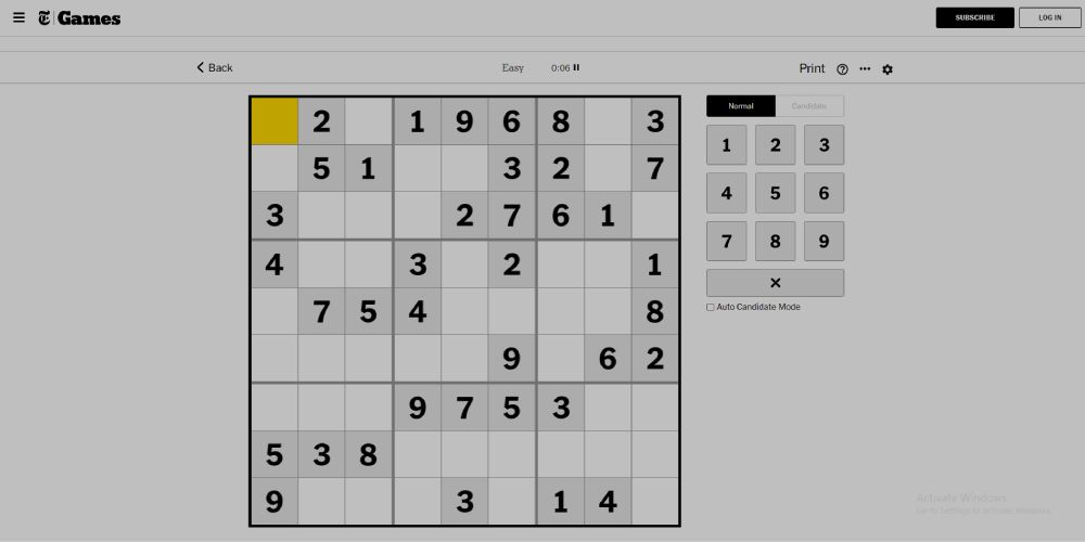 Sudoku puzzle in progress