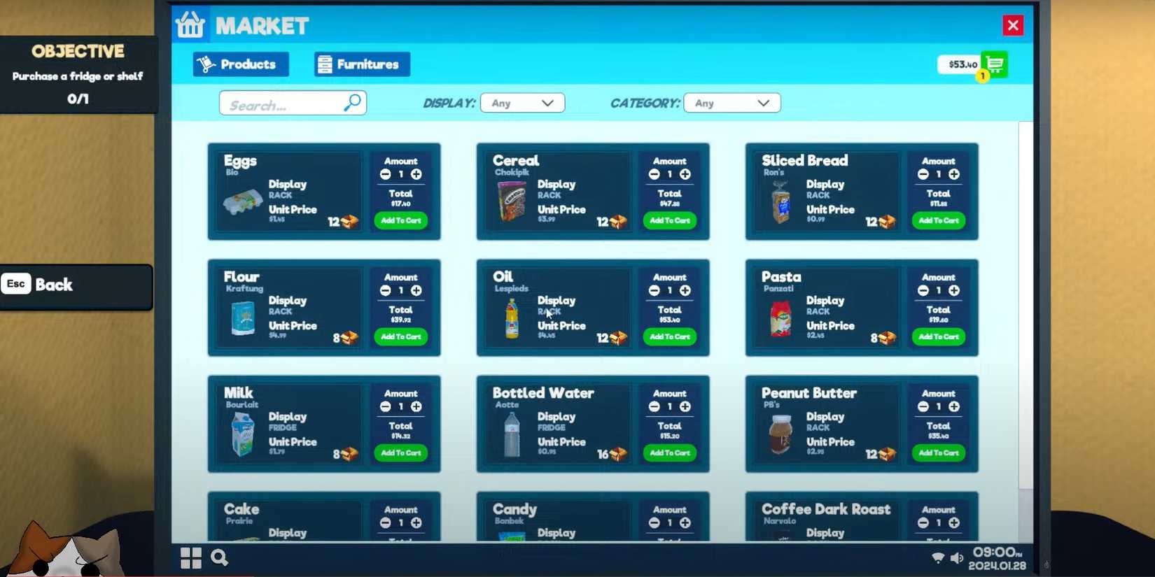 Supermarket Simulator Product Menu