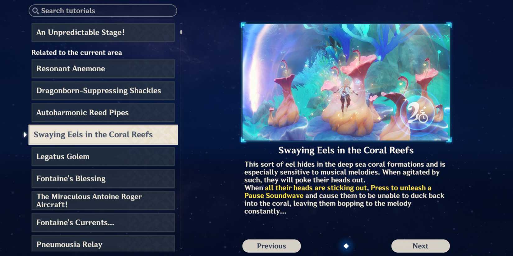 swaying eels in the coral reefs tutorial genshin impact