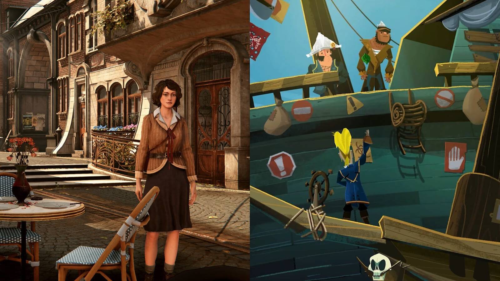 A split image of Syberia: The World Before and Return to Monkey Ssland