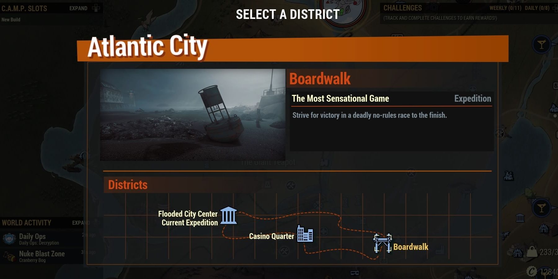 Fallout 76 The Most Sensational Game on the Select A District screen
