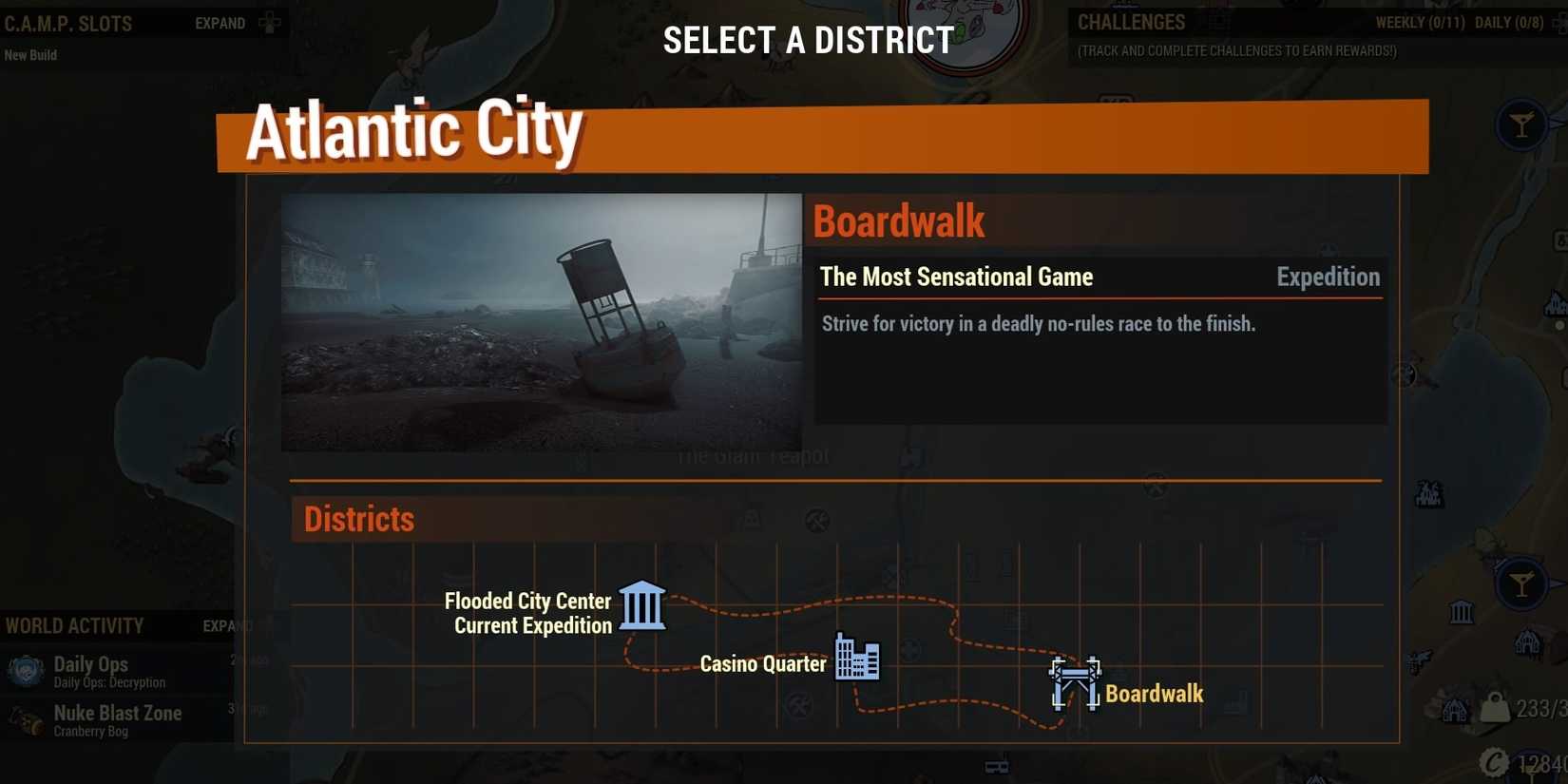 Fallout 76 The Most Sensational Game on the Select A District screen