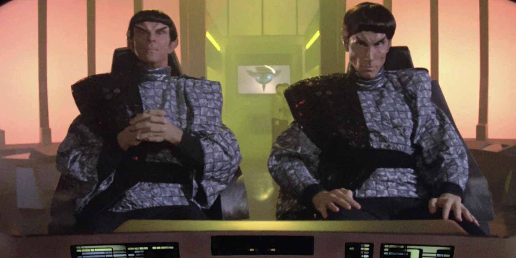 Romulan Commanders Tebok and Thei address the Enterprise in The Neutral Zone