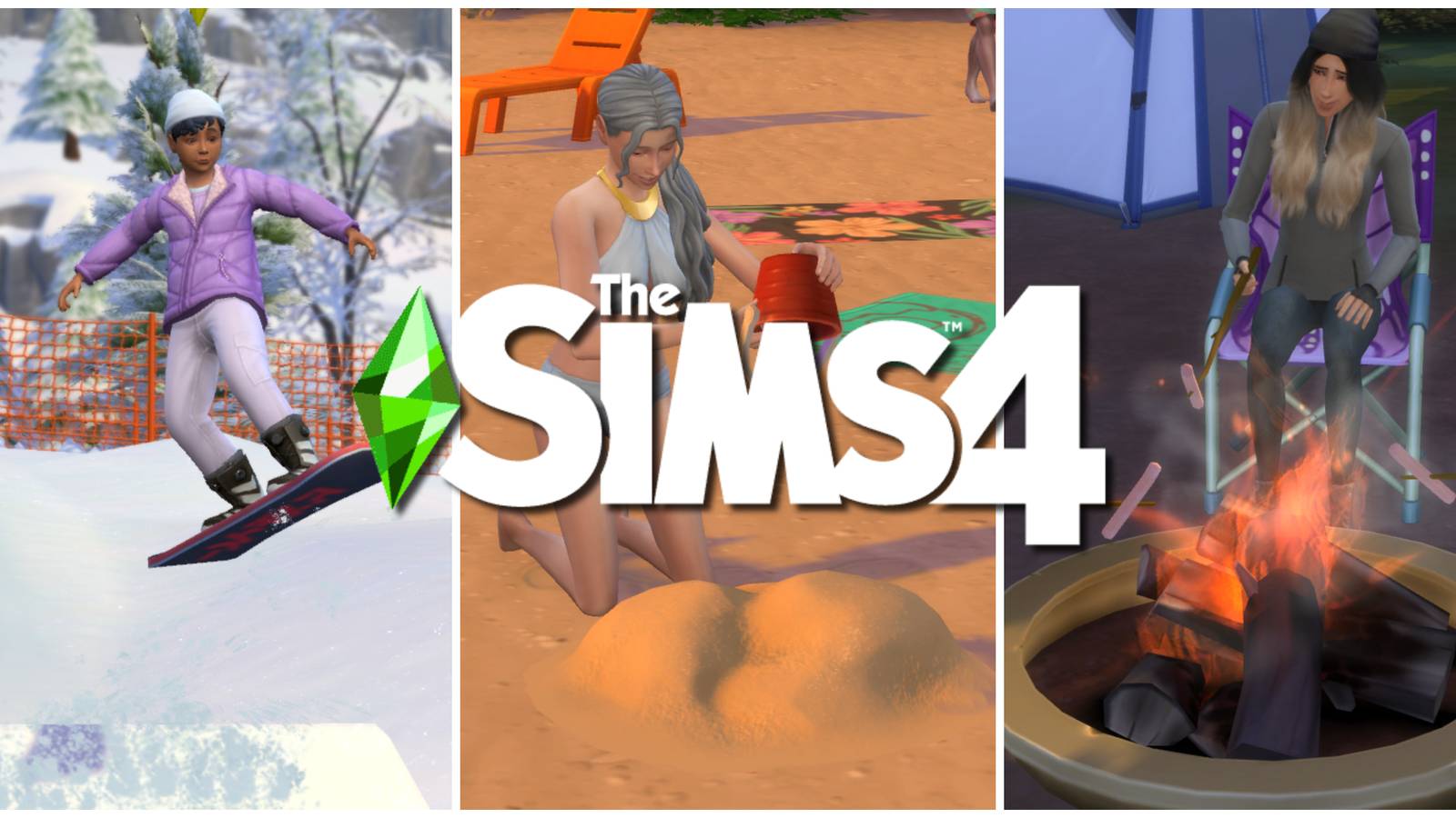 Sims in some of the best vacation worlds: Mt. Komorebi, Sulani, and Granite Falls