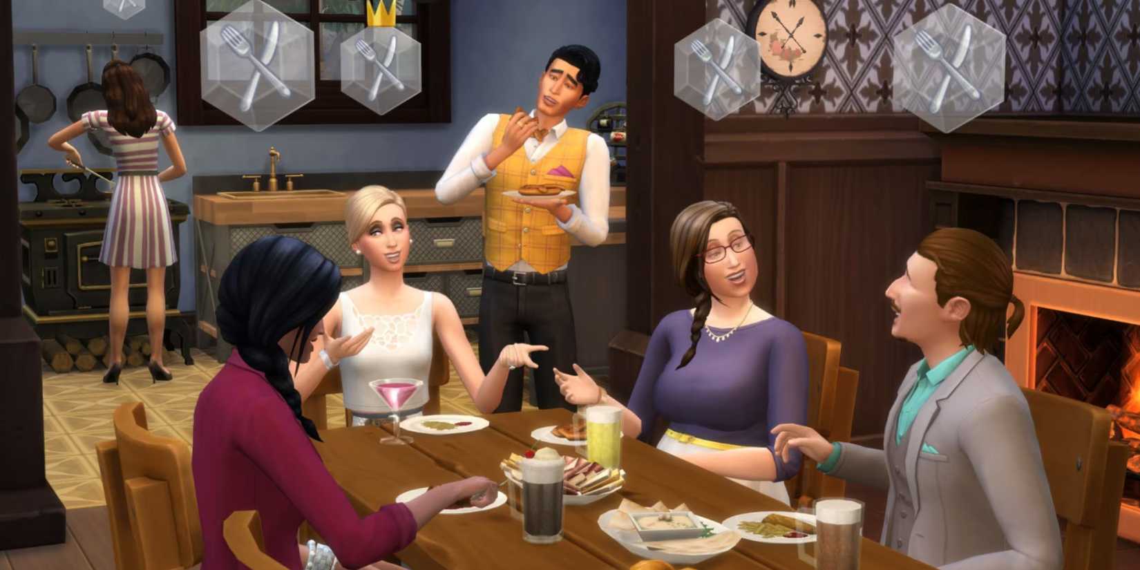 Get Together art, coworkers eating out at a club meeting