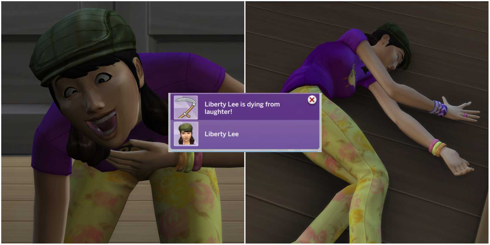 A Sim dying of laughter