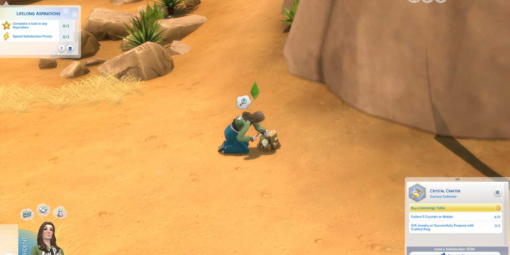 Image of a character mining for gems in The Sims 4