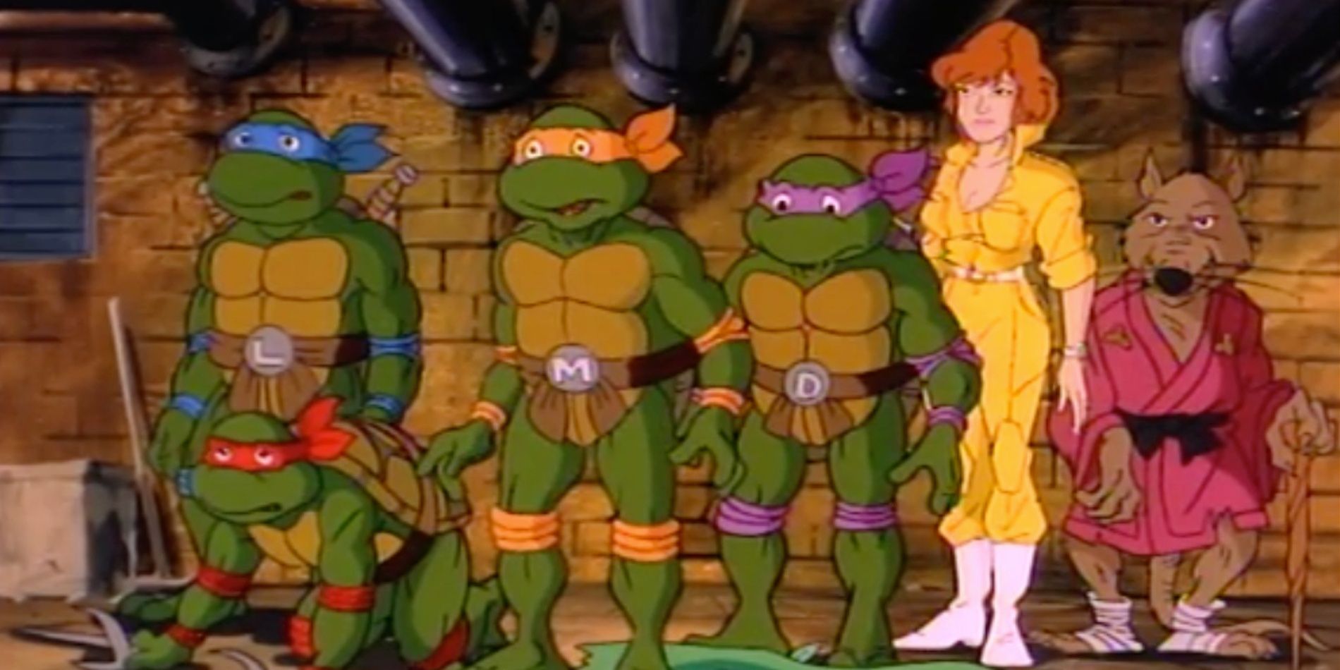 The Turtles, April, and Splinter in Teenage Mutant Ninja Turtles 1987