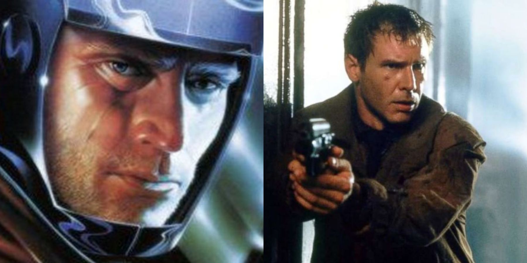 Split image of Tim Thomerson in Trancers and Harrison Ford in Blade Runner