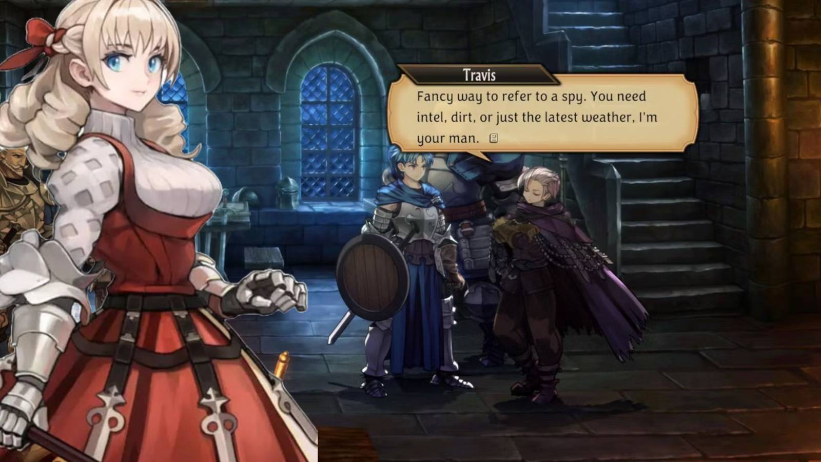 Unicorn Overlord Travis recruit with Scarlett in the front