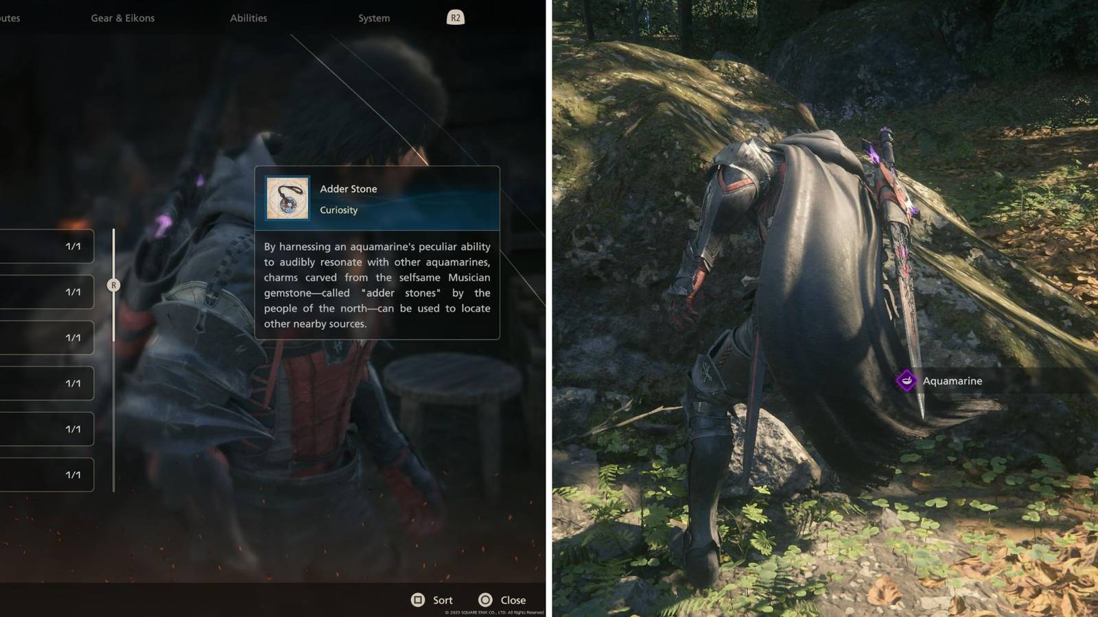 The Adder Stone In The Inventory & The Player Collecting Aquamarine 