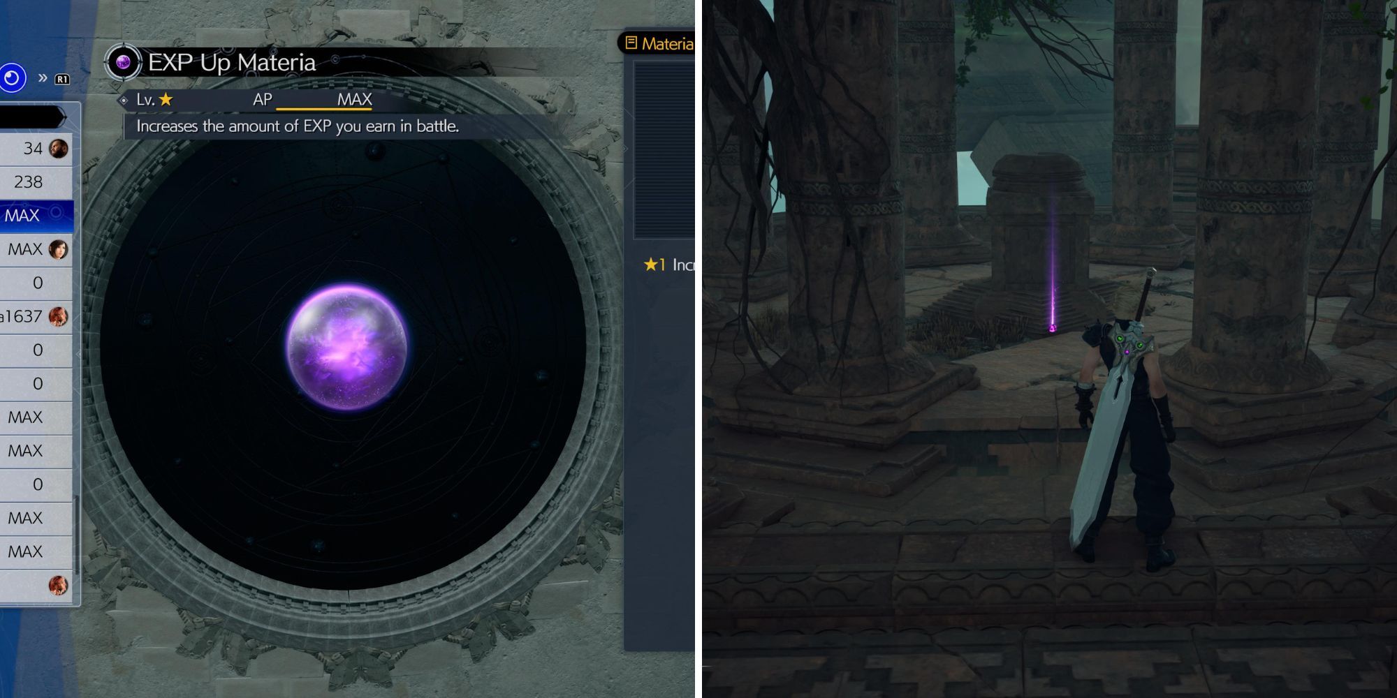 The EXP Up Materia In The Menu & Location In Game