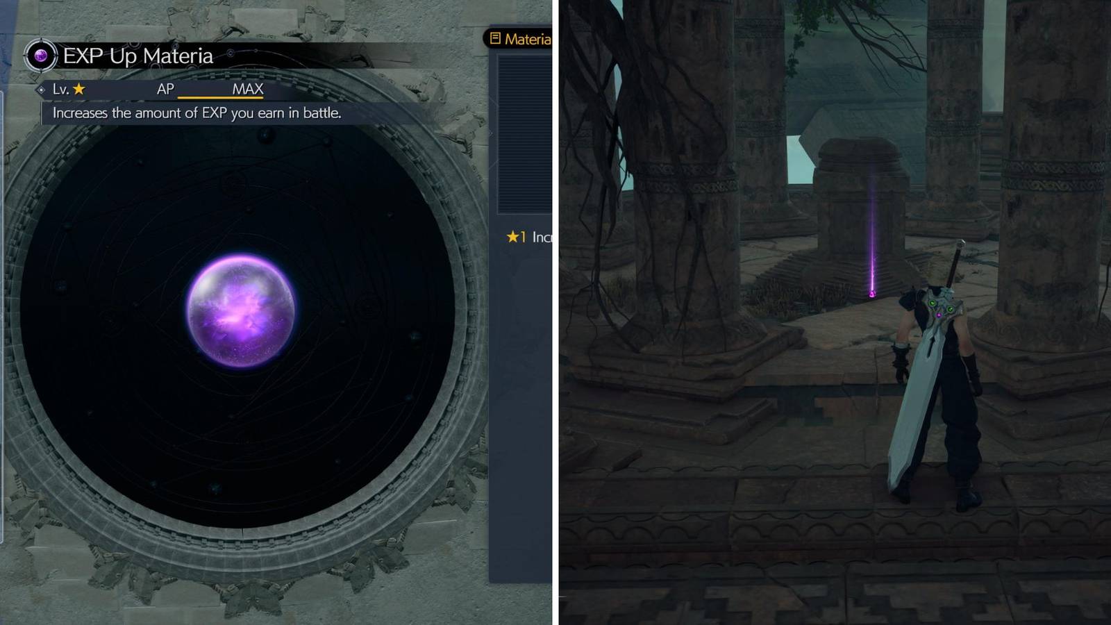 The EXP Up Materia In The Menu & Location In Game