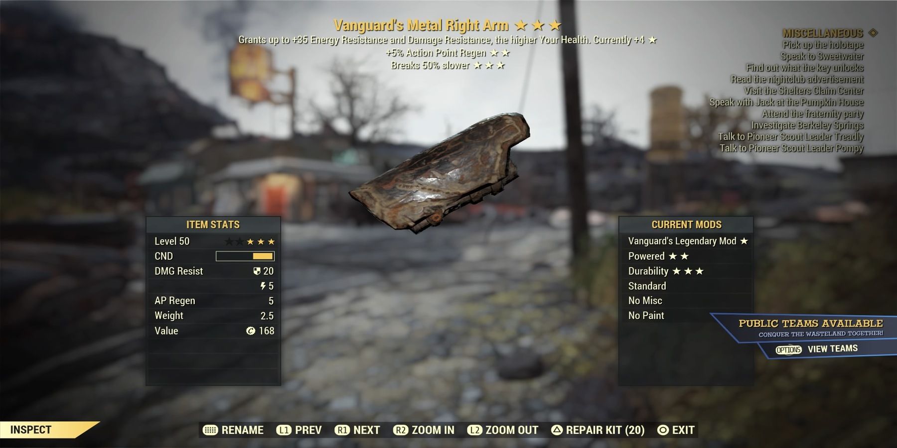 Vanguard's Metal Arm in Fallout 76