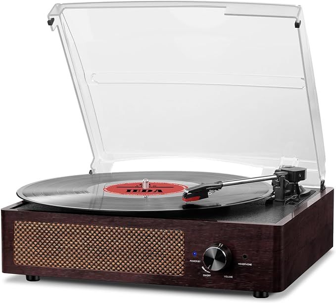 Vinyl Record Player Turntable with Built-in Bluetooth Receiver