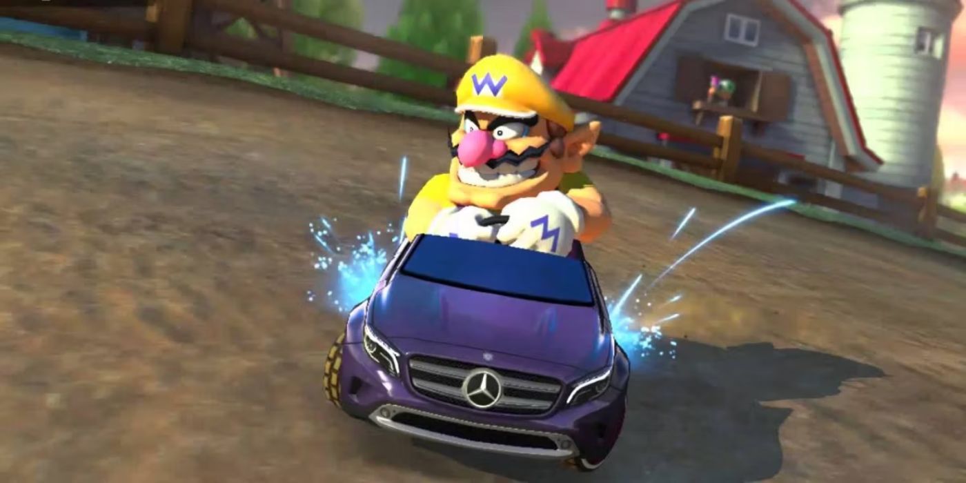 Wario in the Mercedes Mario Kart 8