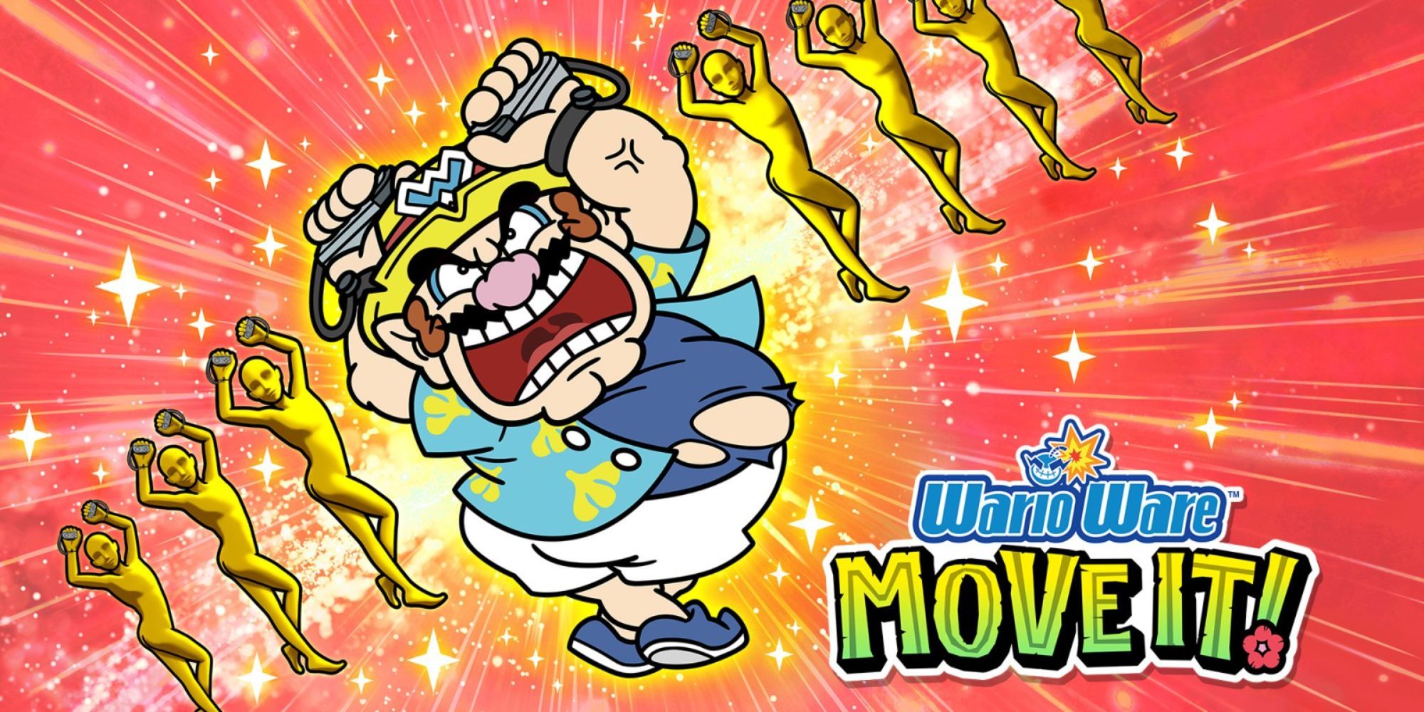 WarioWare: Move It! cover with Wario posing in a ripped shirt
