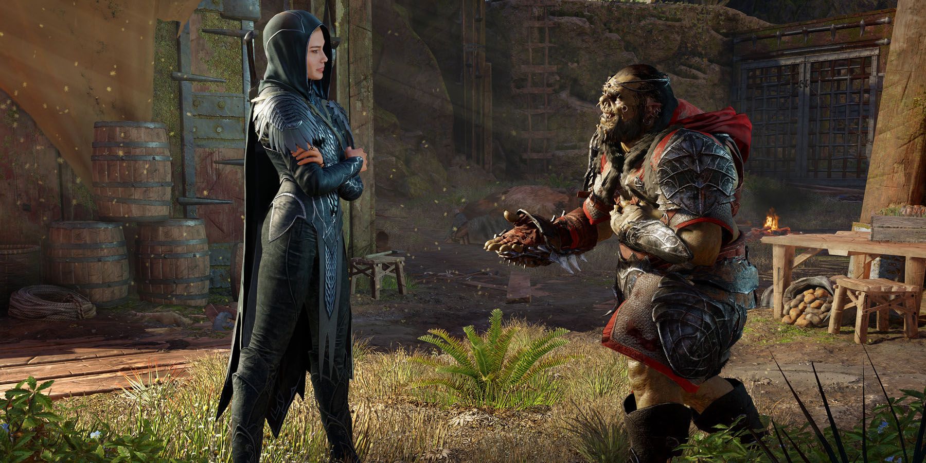 A screenshot of the player talking with an Orc in Middle-earth: Shadow of War.