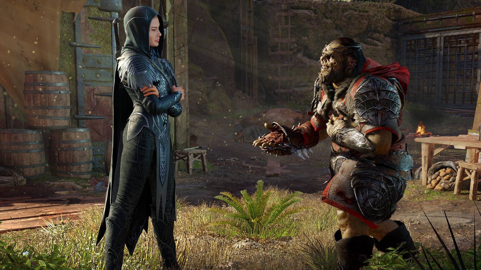 A screenshot of the player talking with an Orc in Middle-earth: Shadow of War.
