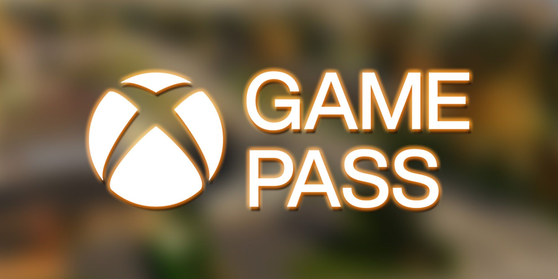 white abridged Xbox Game Pass logo with orange outer glow on blurred Cities Skylines 2 screenshot